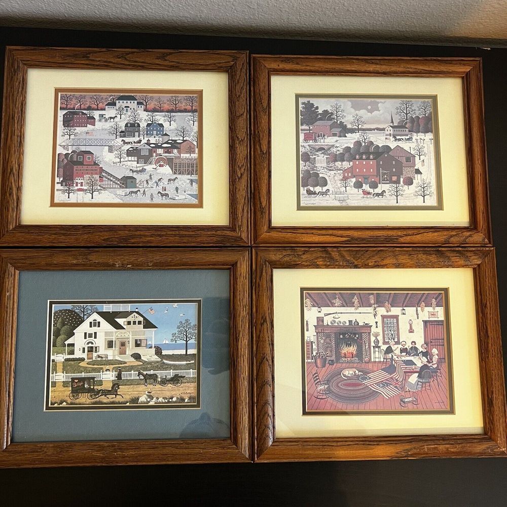 Lot Of 4 Charles Wysocki Framed Prints Americana Pickwick Cottage Quiltmakers
